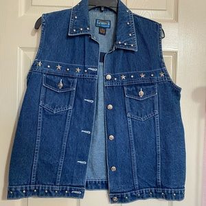 Denim Jean Vest Trendy Moto Shaver Lake Studded Sz L